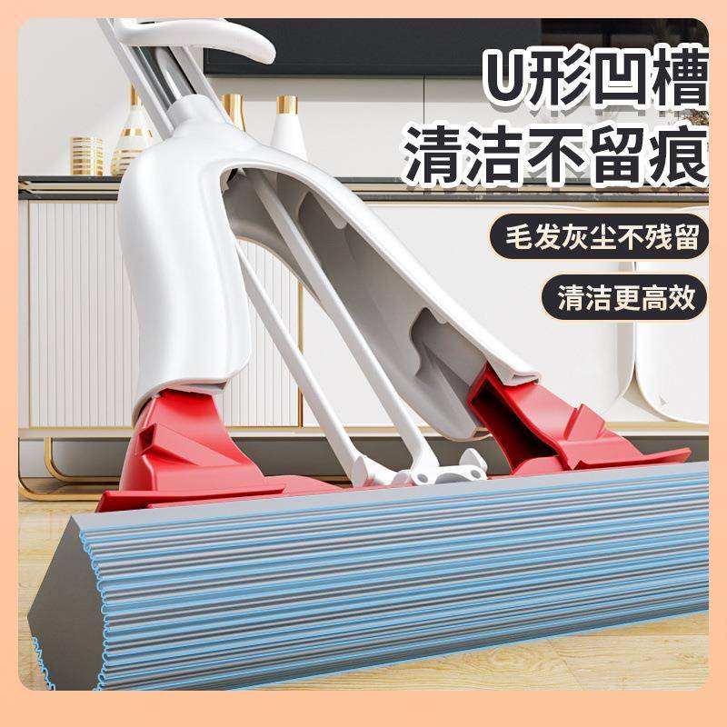 ฅ瑞丽达2023新款拖把吸水家用胶棉头免手洗挤水地一键换头一拖