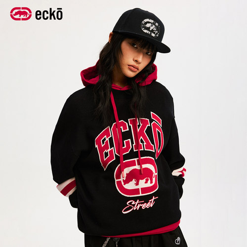 ecko红犀牛提花刺绣针织毛衣线衫