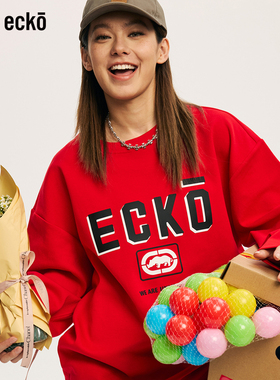 ecko红犀牛 oversize美式红色长袖情侣t恤2025秋季新款设计感上衣