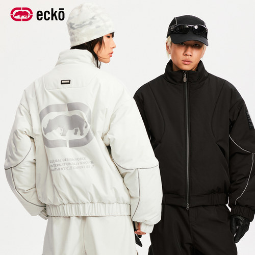 ecko红犀牛反光印花加厚短款棉衣