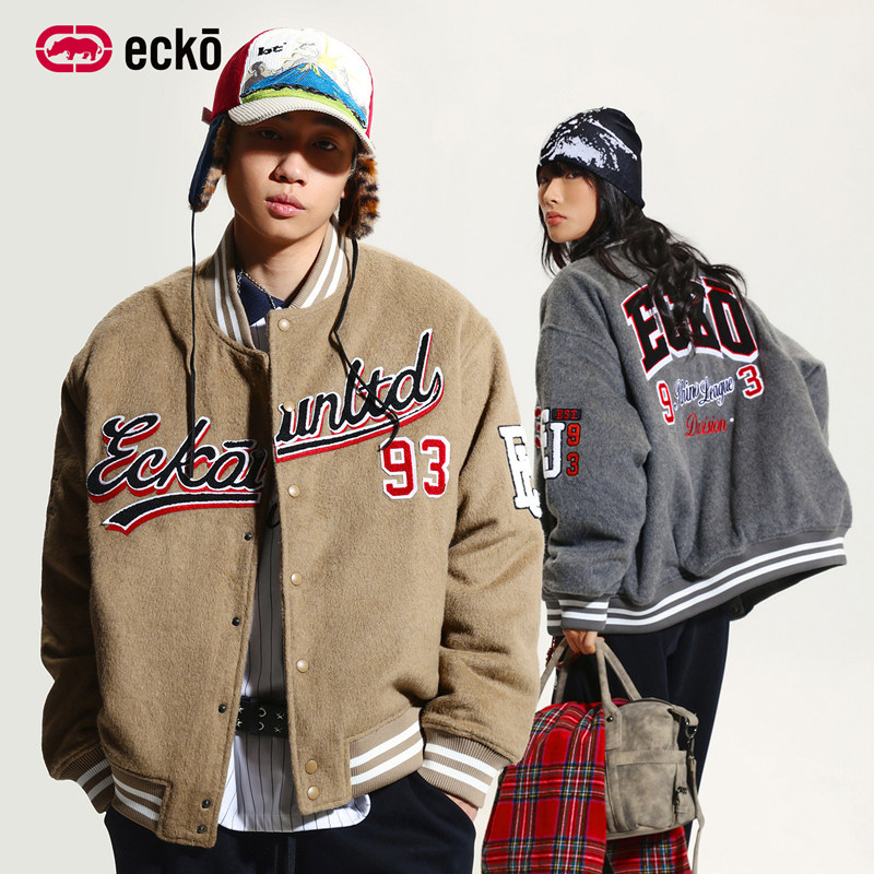 ecko红犀牛  美式高街棒球服夹克男女情侣装2025冬季新款保暖外套