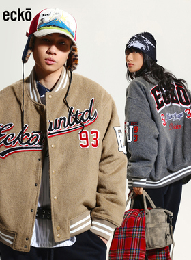 ecko红犀牛  美式高街棒球服夹克男女情侣装2025冬季新款保暖外套