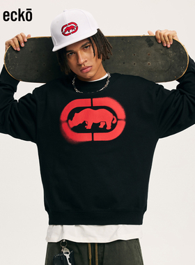 ecko红犀牛  晕染印花圆领套头重磅卫衣男女2025秋季新款情侣上衣