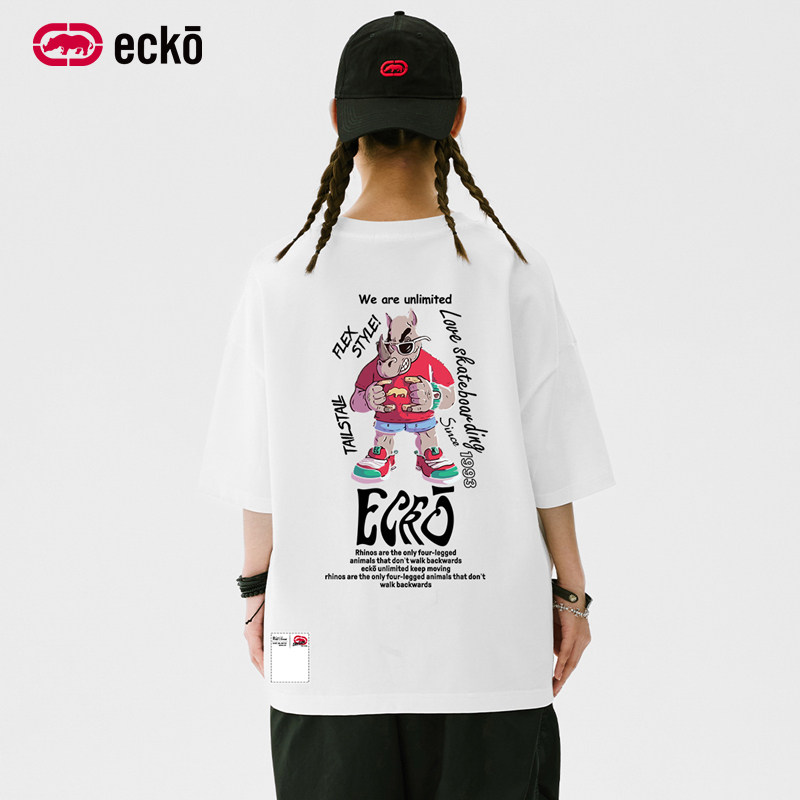 ecko红犀牛 卡通字母印花圆领宽松短袖t恤男女款2026夏季新款上衣