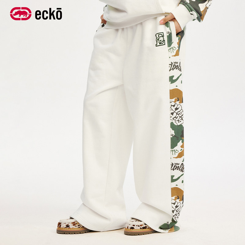 ecko红犀牛  美式复古加厚直筒迷彩印花卫裤2025冬季新款休