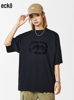 ecko红犀牛 短袖男女情侣t恤2025新款夏季全棉植绒宽松青少年上衣