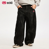 长裤 ecko红犀牛 子2025冬季 新款 美式 ins高街水波纹复古做旧牛仔裤