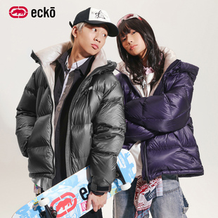 新款 加厚羽绒服外套2025冬季 防寒面包服 90白鸭绒短款 ecko红犀牛