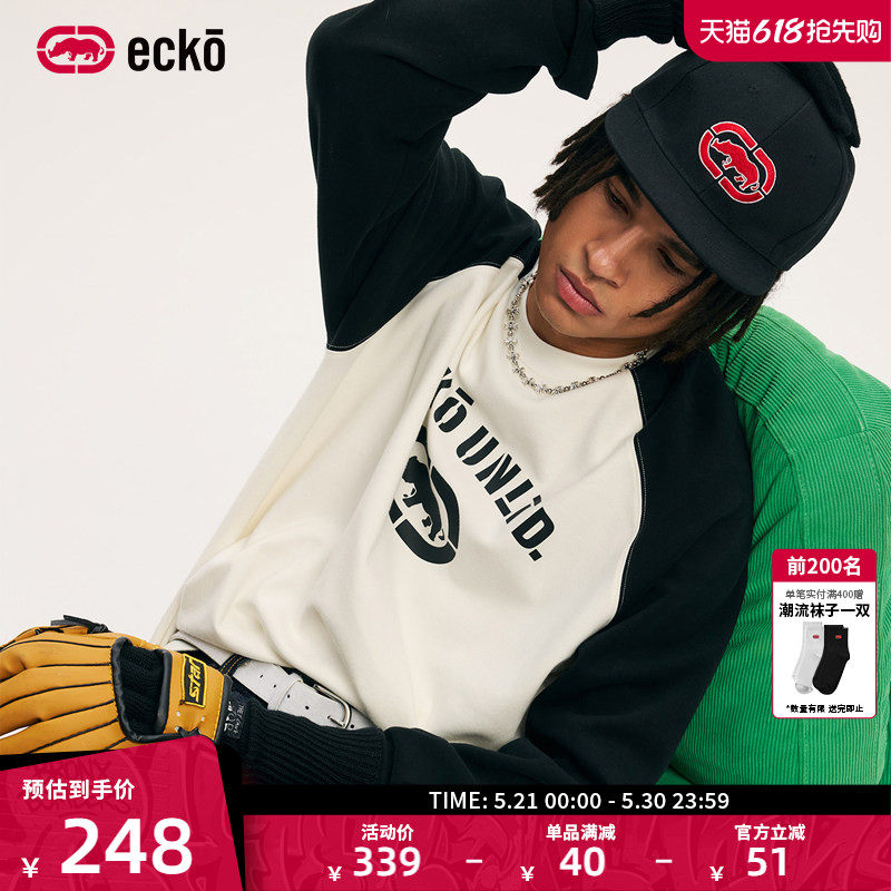 ecko红犀牛 黑白经典撞色美式长袖t恤男女情侣装2025秋季新款上衣