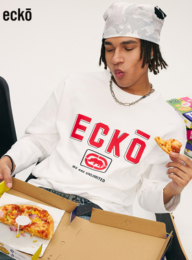 ecko红犀牛 oversize美式白色长袖情侣t恤2025秋季新款设计感上衣