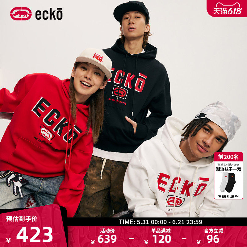 ecko红犀牛  印花连帽重磅长袖学生情侣卫衣2025秋季新款男女外套