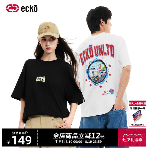 ecko红犀牛圆领情侣落肩袖t恤