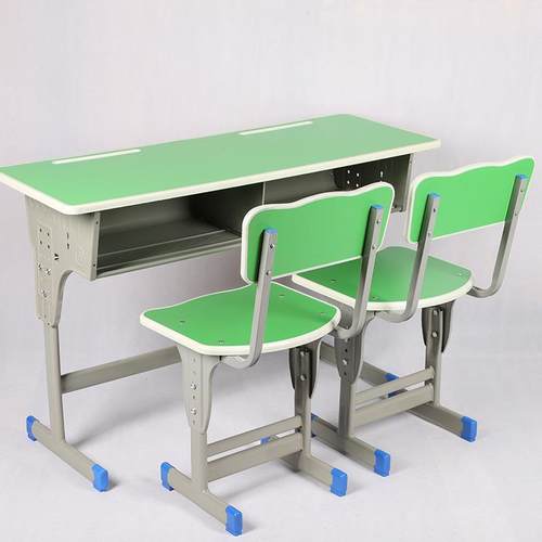 厂家特制双人单柱可升降课桌椅靠背椅款学校培训机构双人课桌椅