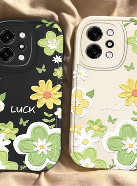 绿色油画花适用于opporeno15/14手机壳findx9/8全包防摔13/12/11pro真我gt7软壳硅胶a97/93/58/a5女r17保护套