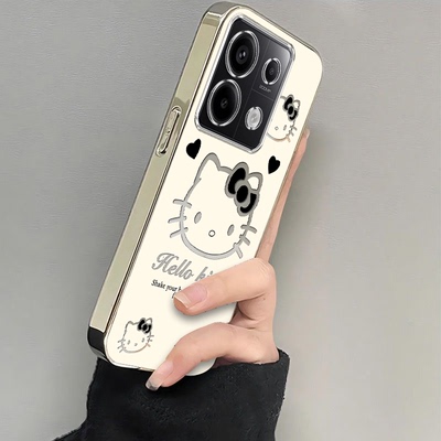 适用红米note13pro手机壳14新款Redmi12turbo黑蝴蝶结kt猫noto11tpro+全包防摔11se小米note10/95G女生7/8pro