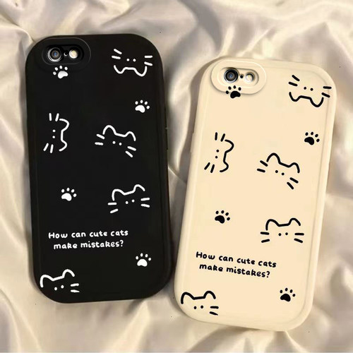 适用苹果6s/7/8plus手机壳新款iPhoneXSmax防摔XR外壳5SE硅胶11pro全包12/13小众卡通i14P可爱线条猫ip15男女