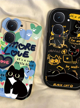 适用iqooneo9/8pro手机壳10新款vivoiqooneo5线条黑猫ipooneo6se全包防摔iq00neo7硅胶icooneo3保护套noe女生