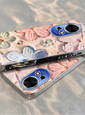 适用华为nova12/13pro手机壳11SE新款Nova10por彩色海棠花Hinove9电镀novo8/7防摔n0va6女nava5ipr0外壳全包3