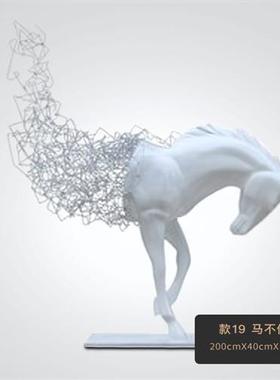 不锈钢鹿摆件抽象铁艺镂空鹿雕塑酒店大堂艺术售楼部房地产装饰品