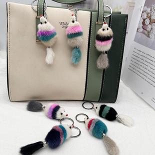 可爱水貂毛小老鼠钥匙挂件卡通毛绒米老鼠包包挂件饰品小礼品