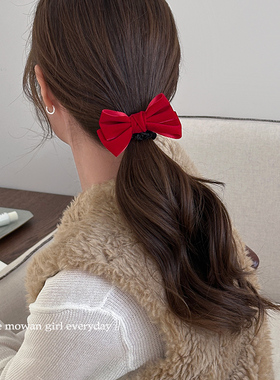 新年红色丝绒蝴蝶结发绳女2026新款丸子头皮筋发圈高弹力扎发头绳