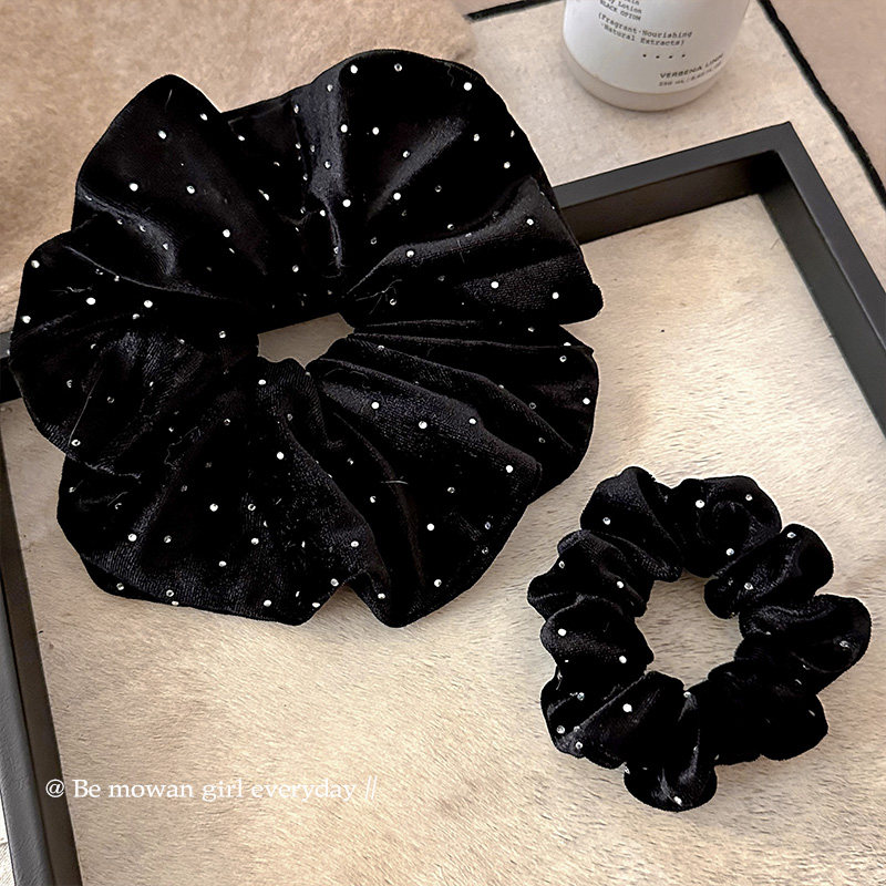 黑色丝绒满天星闪钻褶皱发圈女