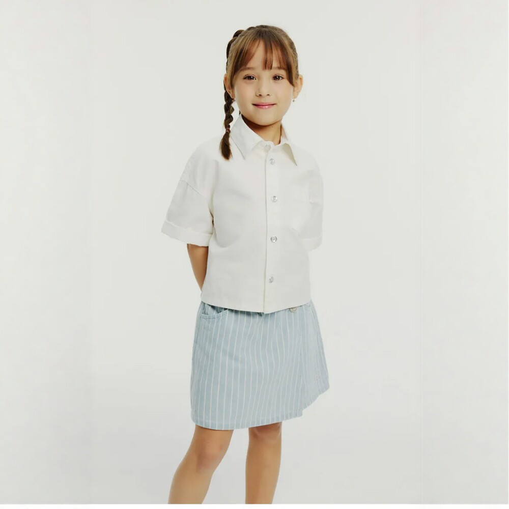 VHSY 夏季新款童装2026年白色短袖衬衫女童中大童小学生防晒衬衣
