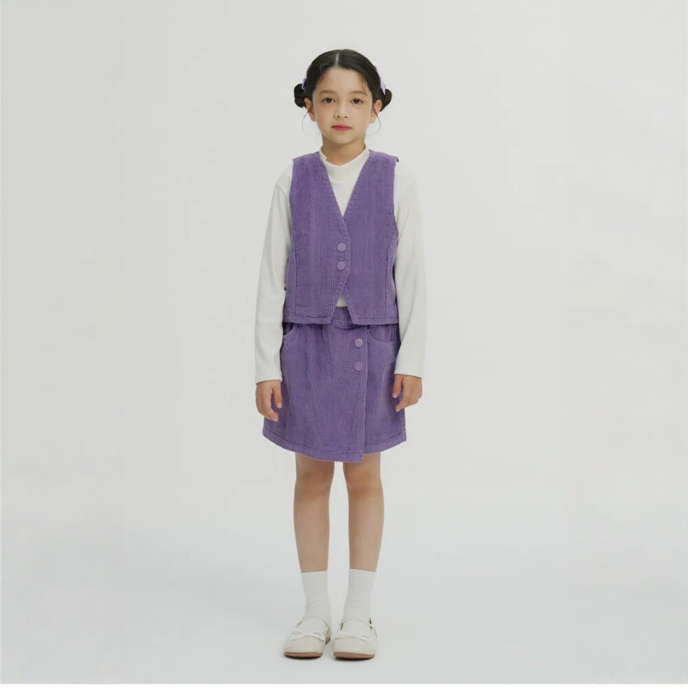 VHSY 春季新款童装2026年紫色灯芯绒马甲不规则半身裙两件套女童