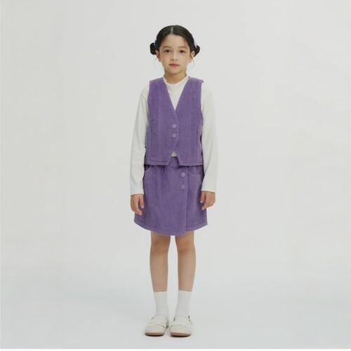 VHSY 春季新款童装2026年紫色灯芯绒马甲不规则半身裙两件套女童