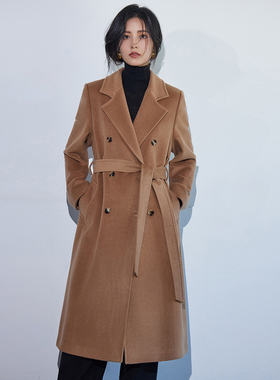悦戎经典101801正肩款带里衬加厚羊绒大衣女中长款斜插袋毛呢外套