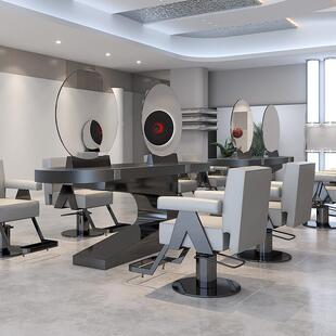 理发店高端镜台不锈钢烫染桌子发廊专用大理石美发店剪发镜子潮款