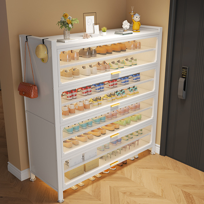 钢制鞋柜家用门口一体靠墙储物柜入户鞋架多层防尘铁艺置物柜