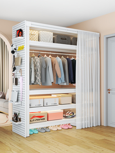 搁板衣柜防尘窗帘开式衣帽间卧室简易角钢衣架家用落地多层储物架