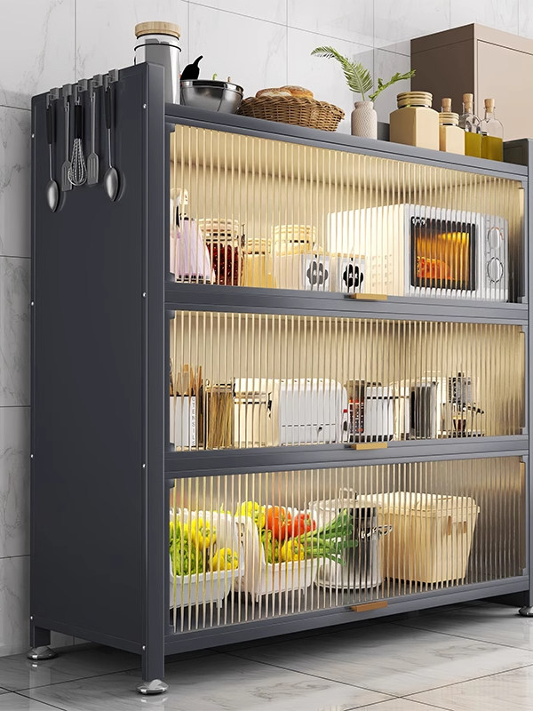 厨房多层餐边柜落地防尘收纳柜子家用微波炉橱柜多功能带门置物架,厨房/烹饪用具,厨房置物架/置物柜/角架,淘宝优惠券,粉丝福利购,淘宝优惠卷