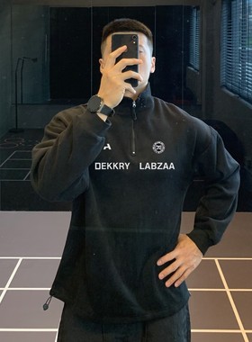 300斤大码高街vibe风字母印花翻领半拉链卫衣男秋冬潮牌百搭上衣