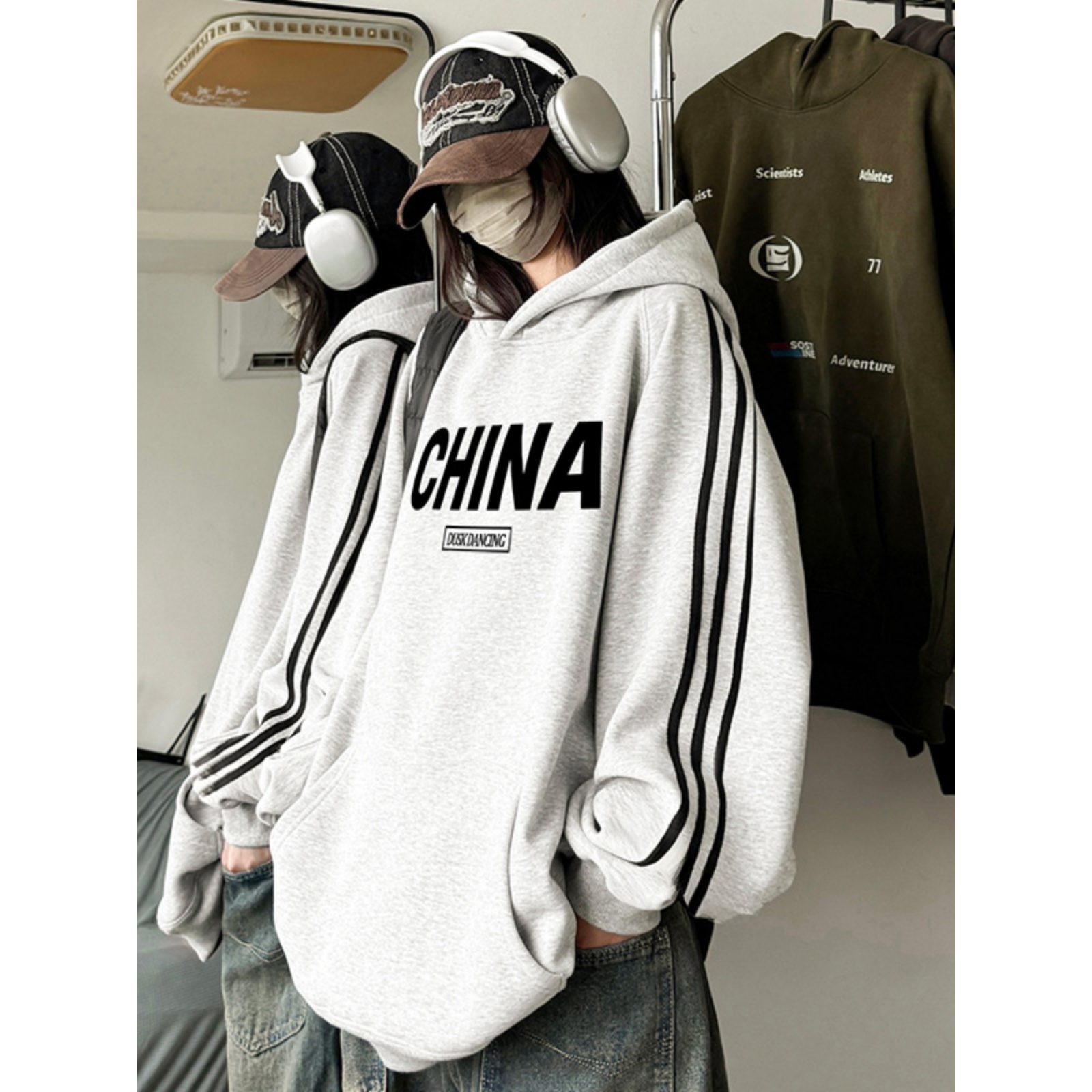 300斤重磅国潮三条杠字母卫衣