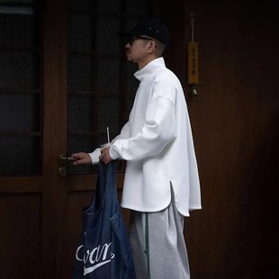 T恤男女宽松潮流休闲打底衫 特大码 300斤情侣复古秋冬高领开衩长袖