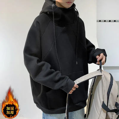 大码300斤美式复古高领连帽卫衣