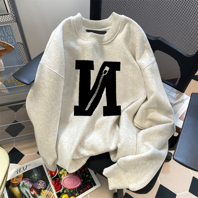 大码300斤美式复古圆领卫衣男女