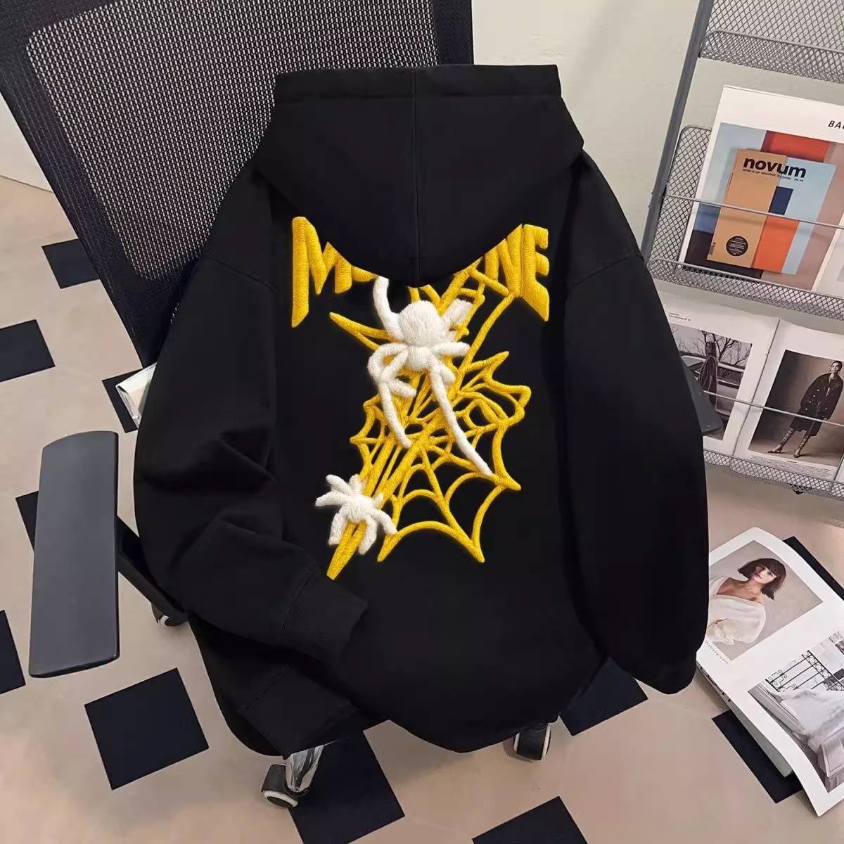 美式蜘蛛印花连帽卫衣男女秋冬潮