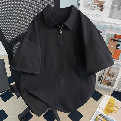 300斤cleanfit白色衬衣领拉链t恤