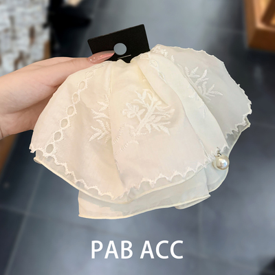 韩国温柔ins纯色刺绣花纹马尾抓夹甜美小众耐用珍珠蓬松夹子发夹