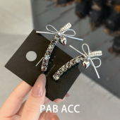 韩国甜酷洋气银色水钻蝴蝶结爱心发夹设计感刘海碎发懒人鸭嘴夹子