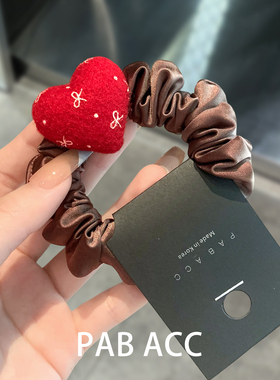 韩国ins风爱心蝴蝶结发圈复古缎面发绳甜美气质扎马尾弹力橡皮筋