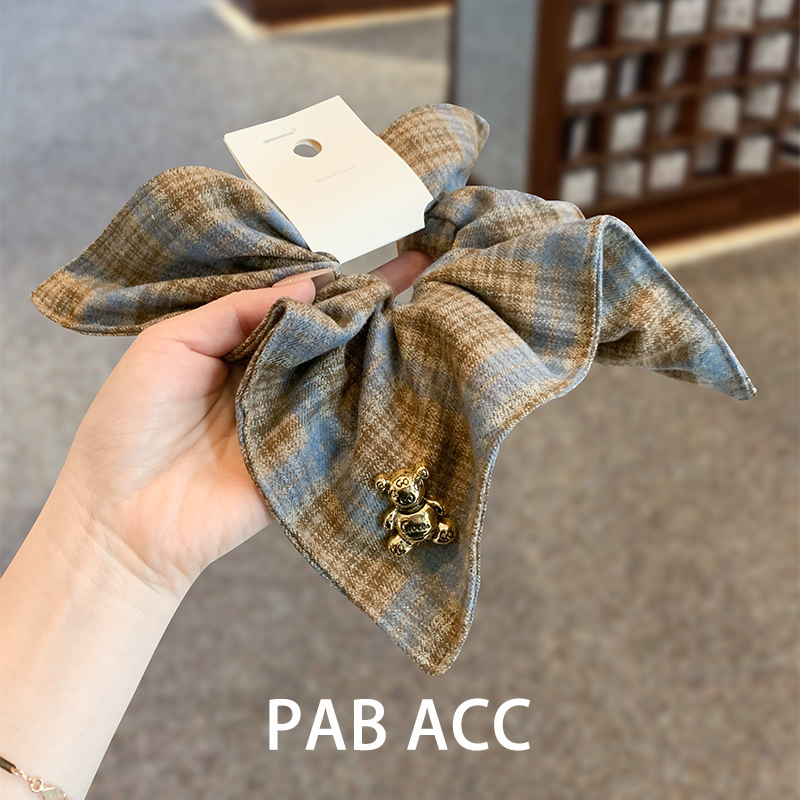 韩国时尚百搭撞色格子方形发圈文艺少女减龄小熊扎发绳新款肥肠圈