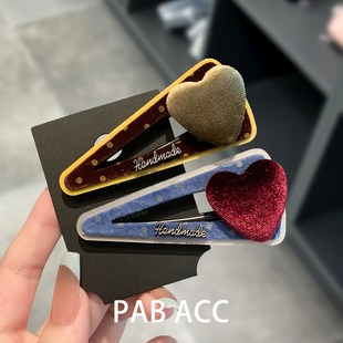 韩国精致元 气少女醋酸植绒波点字母懒人鸭嘴夹子立体丝绒爱心边夹