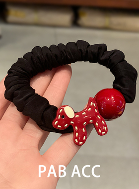 新年红卡通可爱小狗圆珠小肠发圈韩国丸子头低马尾盘发头绳皮筋女