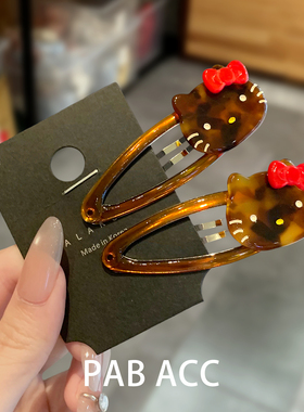 韩国ins卡通kt猫bb夹蝴蝶结少女百搭懒人碎发卡子刘海侧边夹发夹