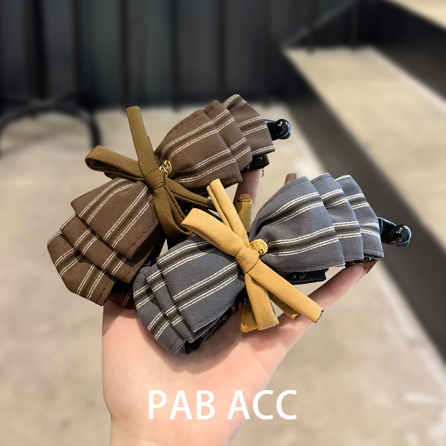 韩国东大门时尚学院风撞色条纹双面蝴蝶结扭扭夹竖夹懒人香蕉夹子