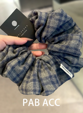 韩国小众秋冬学院毛呢撞色格纹大肠发圈英伦风发绳橡皮筋百搭头饰